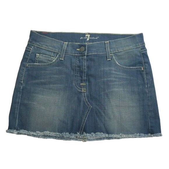 7 For All Mankind Skirt Size 26 Womens Dark Wash Button Fly Mini Denim - Picture 2 of 4
